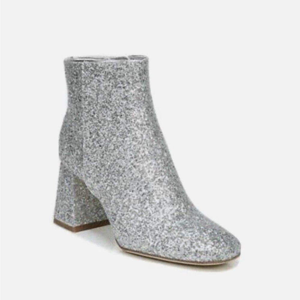Sam Edelman Circus Ankle Booties, Kate, Glitter Square-toe Soft Silver Size 7